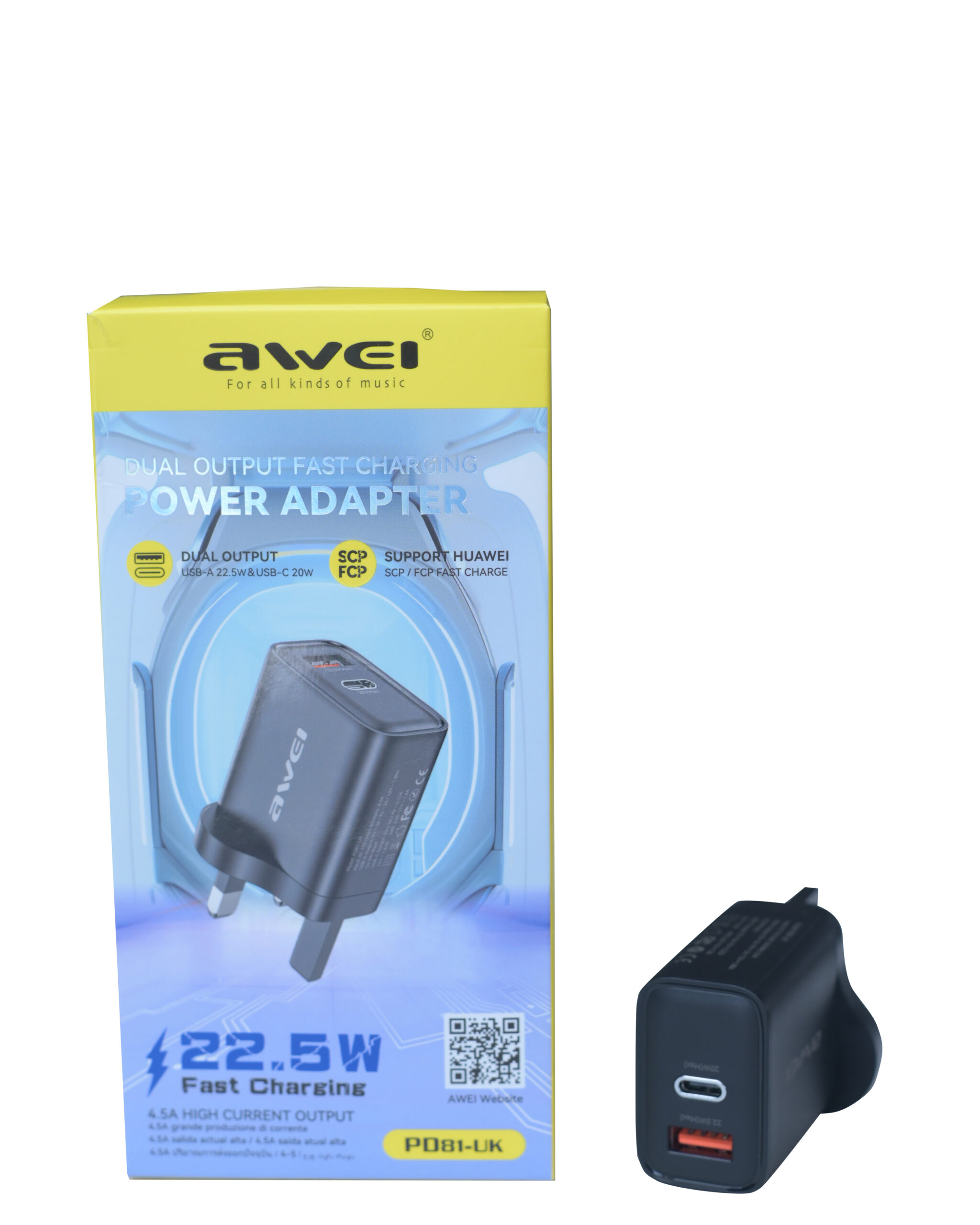 Dual-output power adapter with 22.5W super-fast charging-Awei
